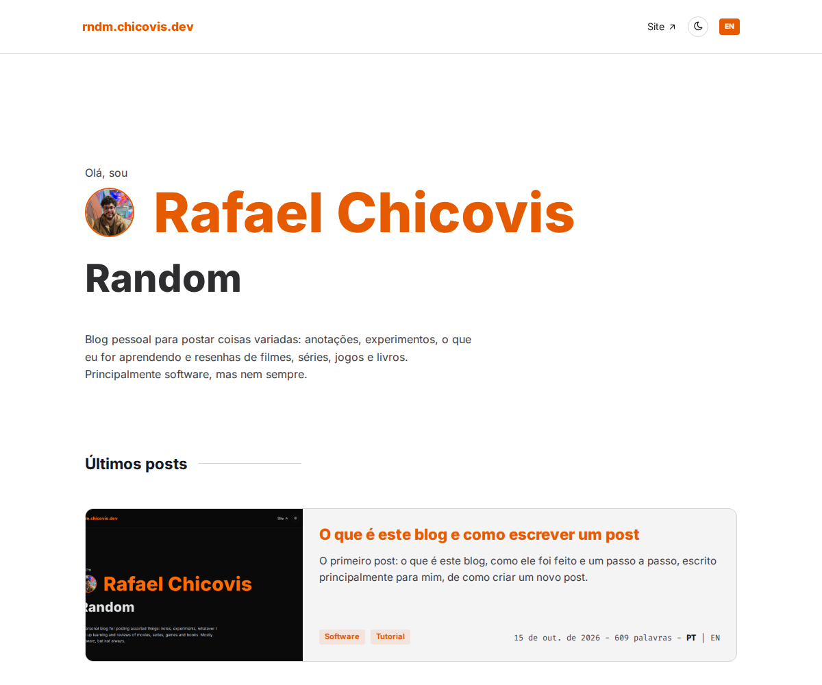 Home page of the blog in the light theme and in Portuguese
